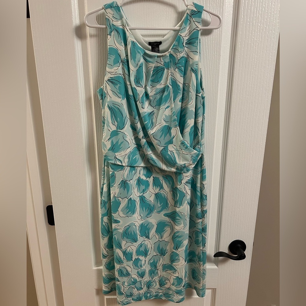 Ann Taylor Aqua and White Floral Print Dress